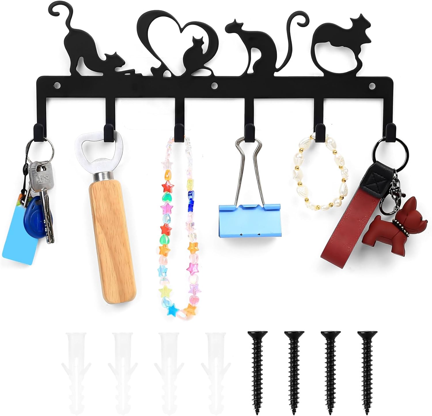 QJKEJI Key Holder for Wall – Cute Black Cat Design with 6 Hooks
