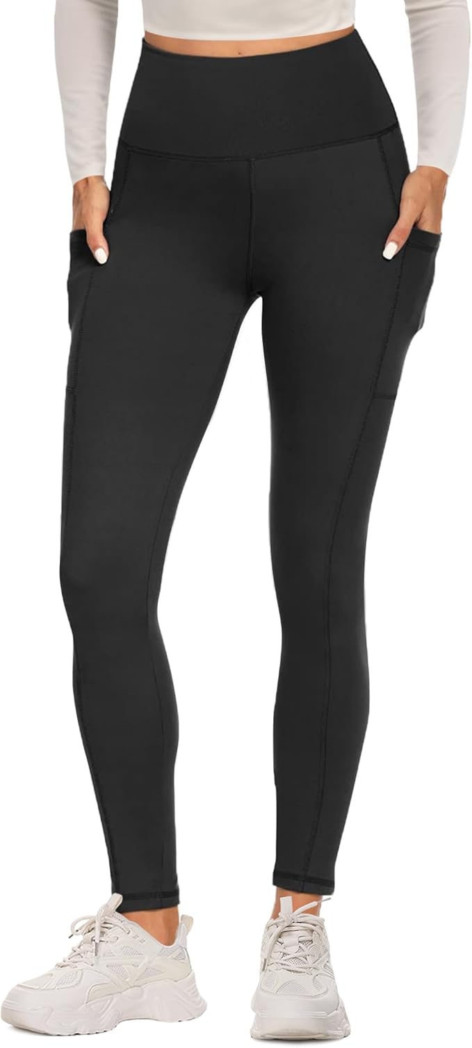 FOTOCITI Gym Leggings for Women with Pockets – Black High Waisted Workout Trousers